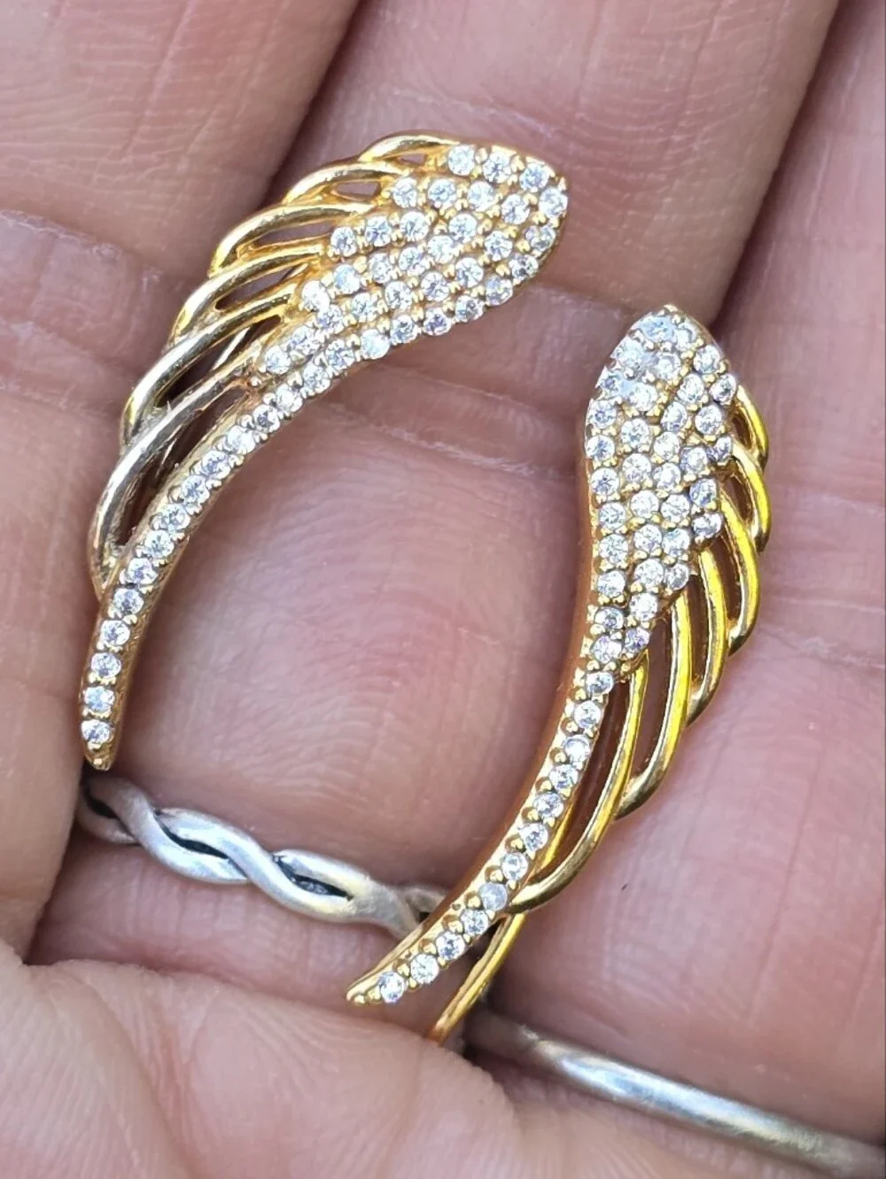 925 sterling silver gold overlay pave CZ wing earrings Elegant and amazing!!